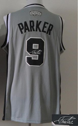 Grey Revolution 30 Autographed Spurs #9 Tony Parker Stitched NBA Jersey